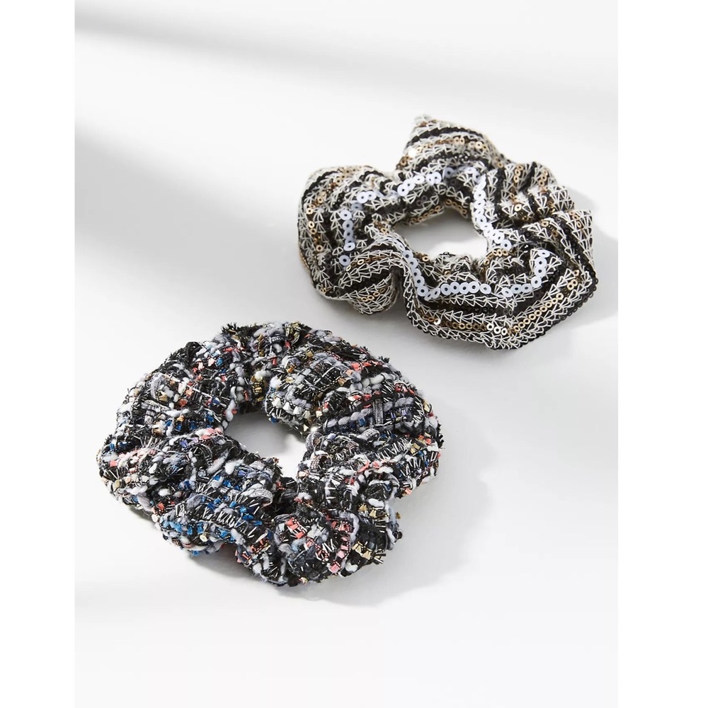 NWT Anthropologie Scrunchie Set of Two - Sequin & Knit Scrunchies